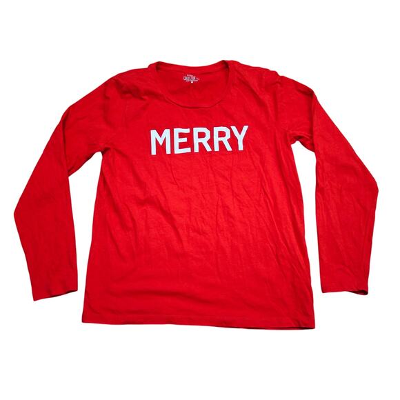 J Crew Pink Red White Merry Holiday Pajama Set Lounge Womens Medium - Picture 2 of 9